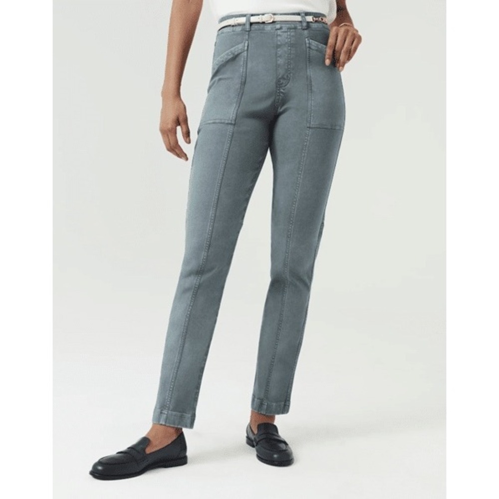 Spanx‎ Stretch Twill Straight Leg Pants Grey Blue Pull On High Rise Size Medium